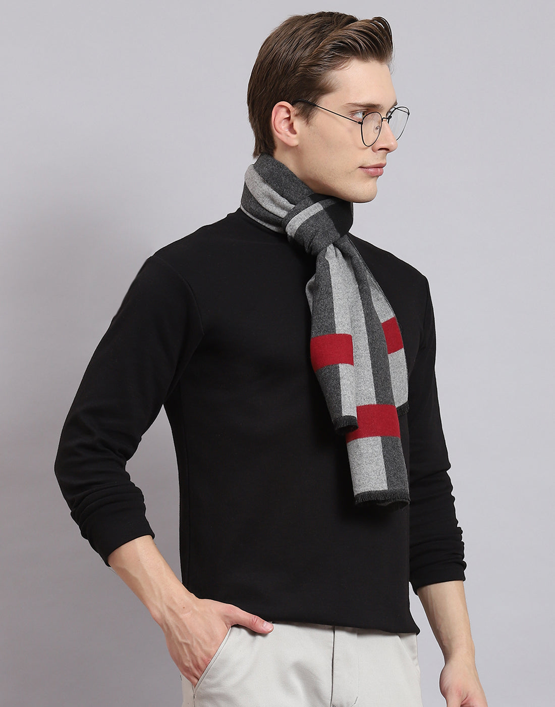 Men Grey Solid Muffler