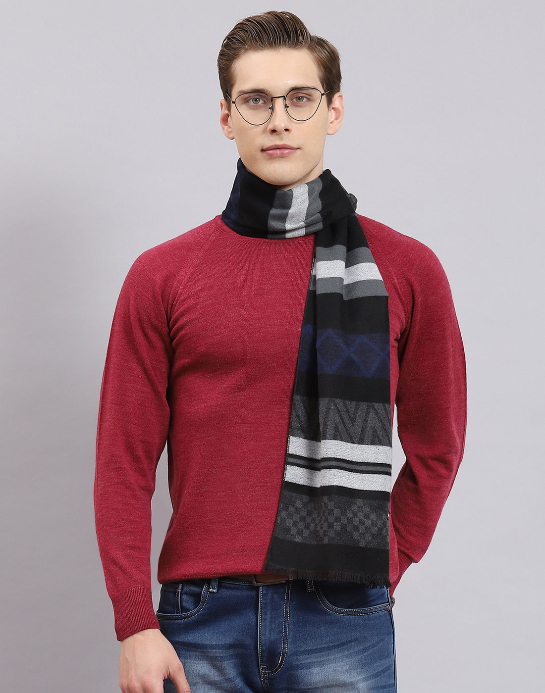 Men Black Self Design Muffler