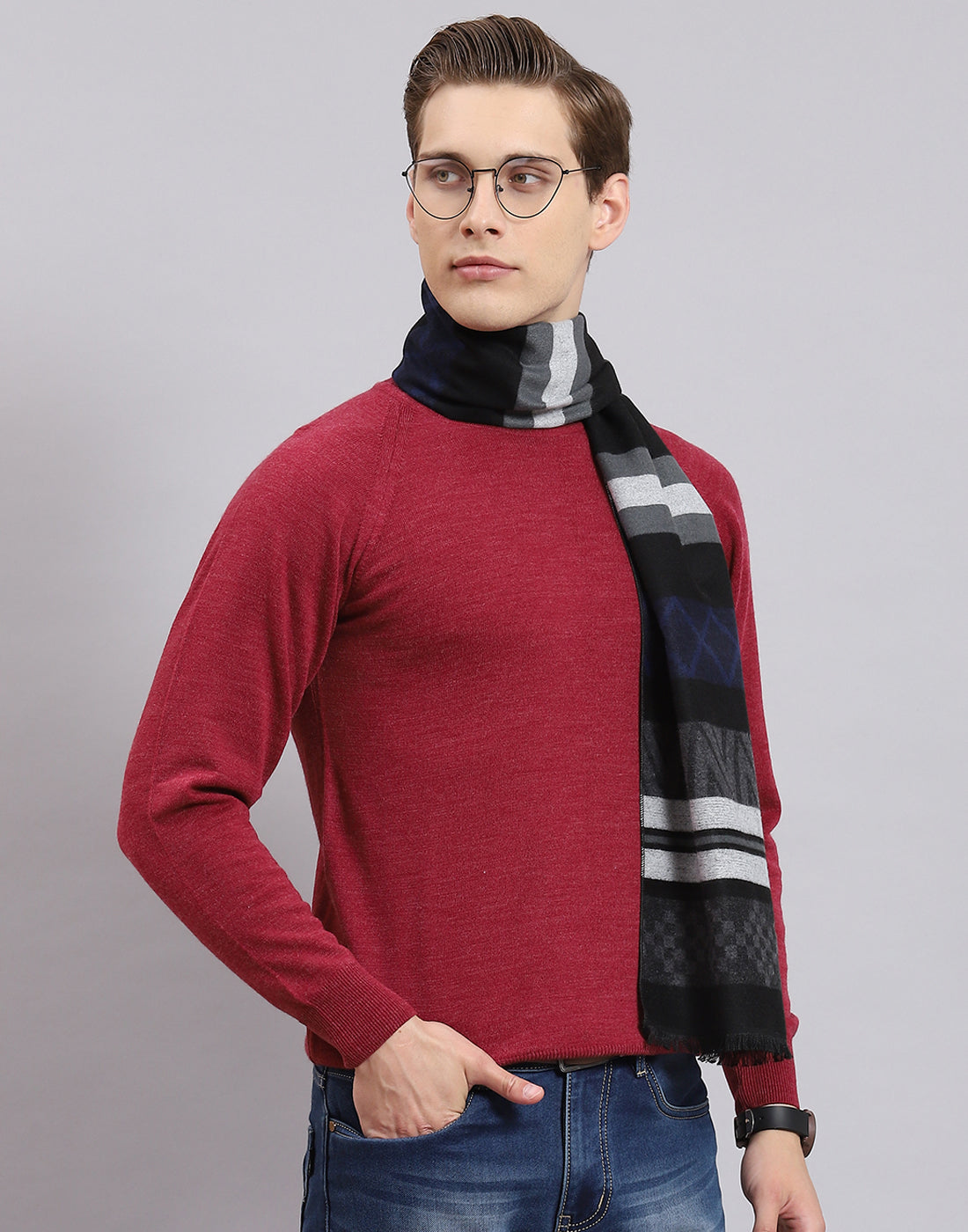 Men Black Self Design Muffler