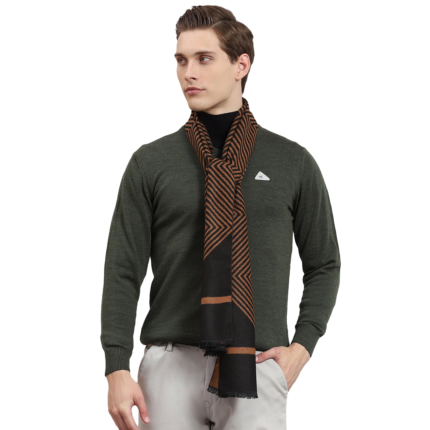 Men Brown Self Design Muffler