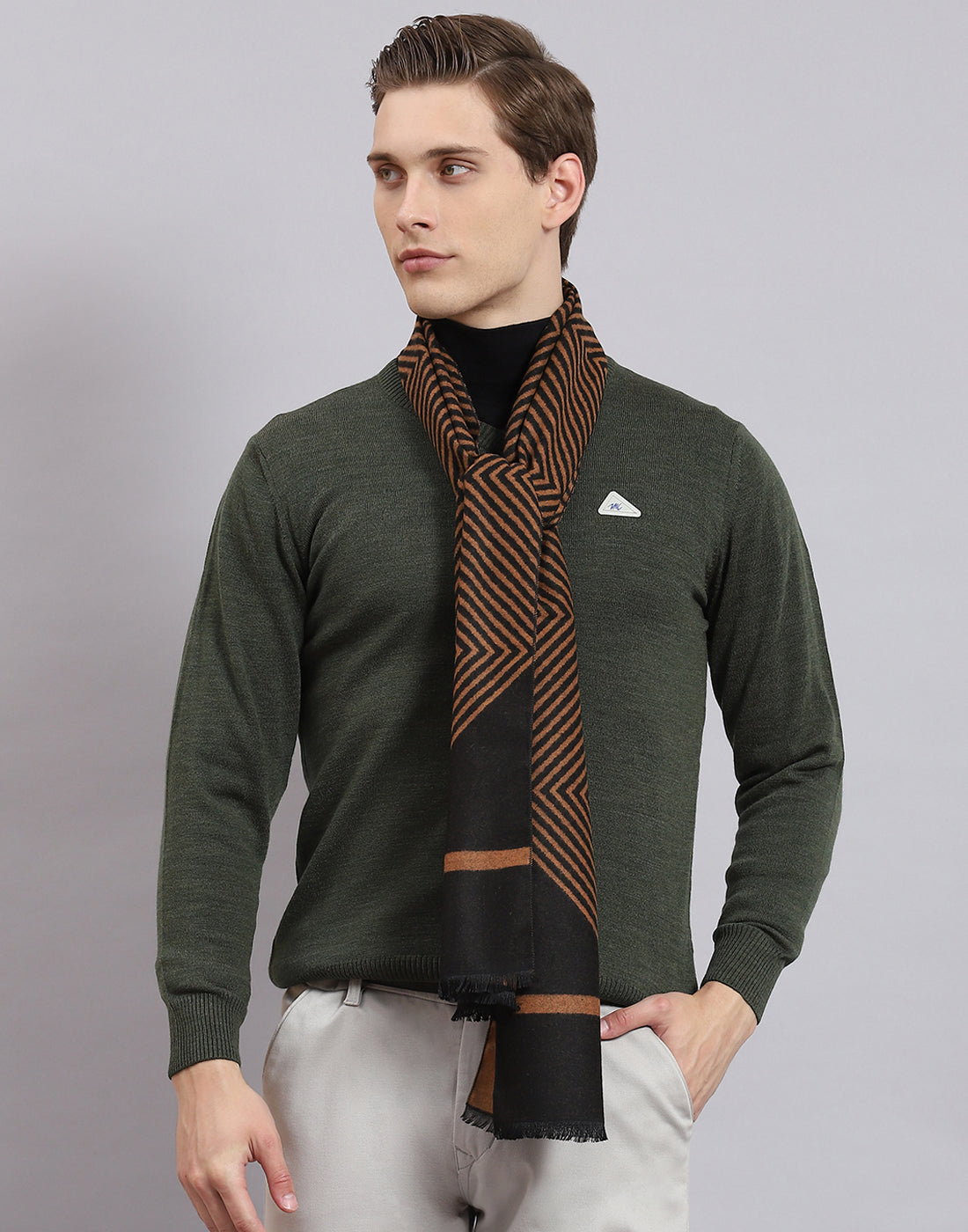 Men Brown Self Design Muffler