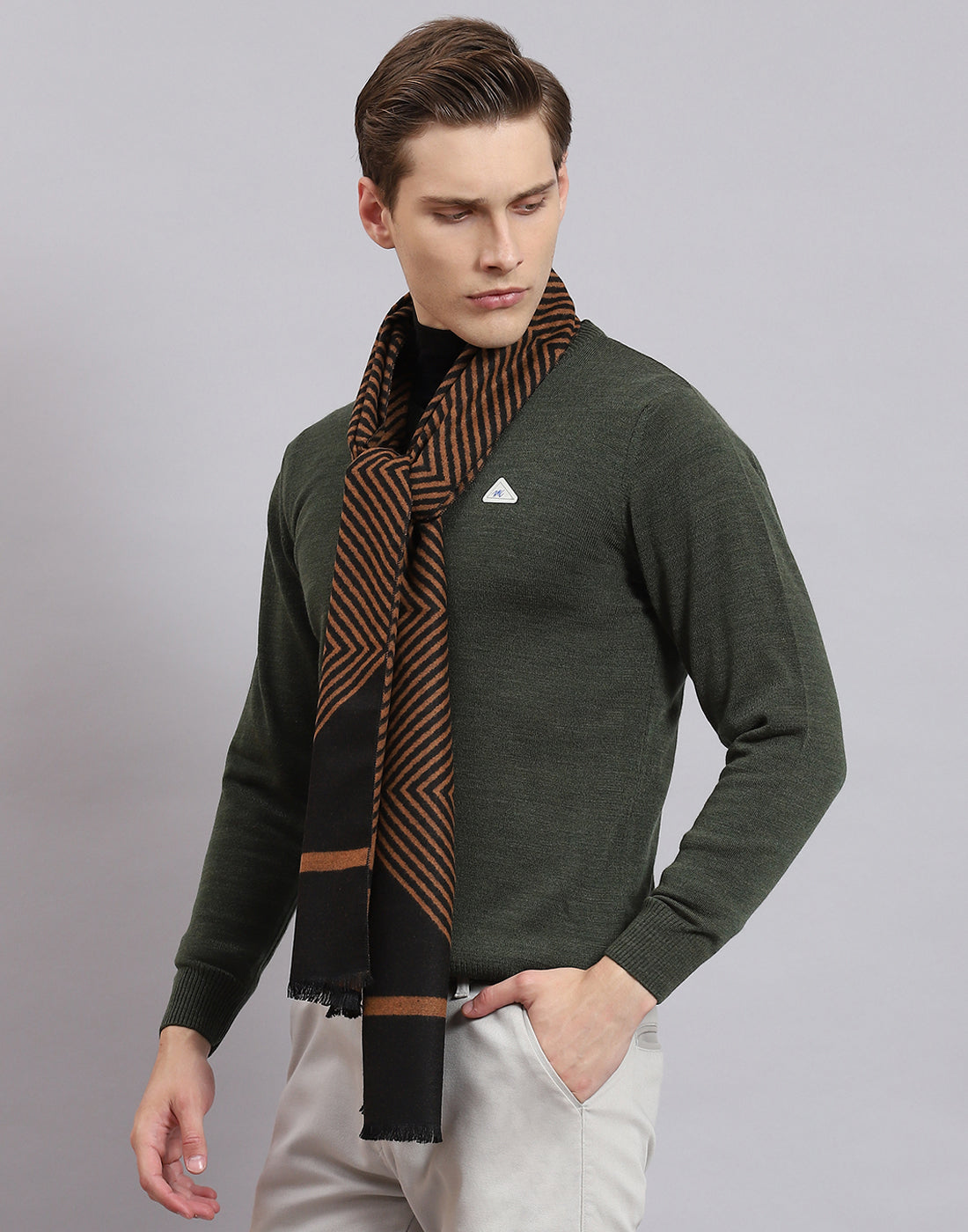 Men Brown Self Design Muffler