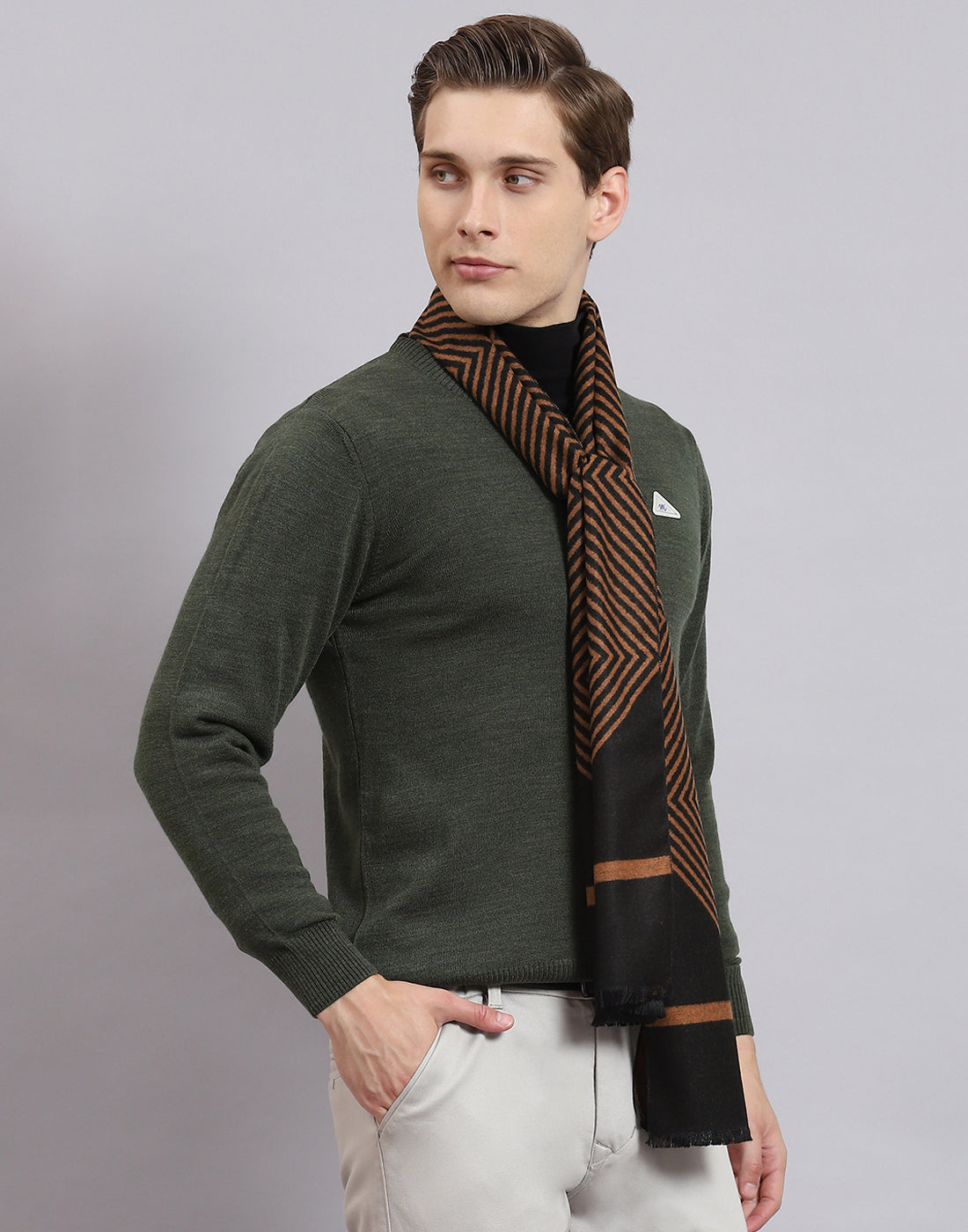 Men Brown Self Design Muffler