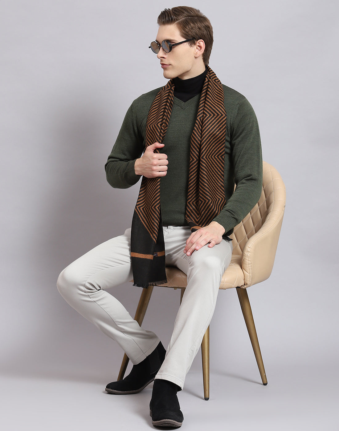 Men Brown Self Design Muffler