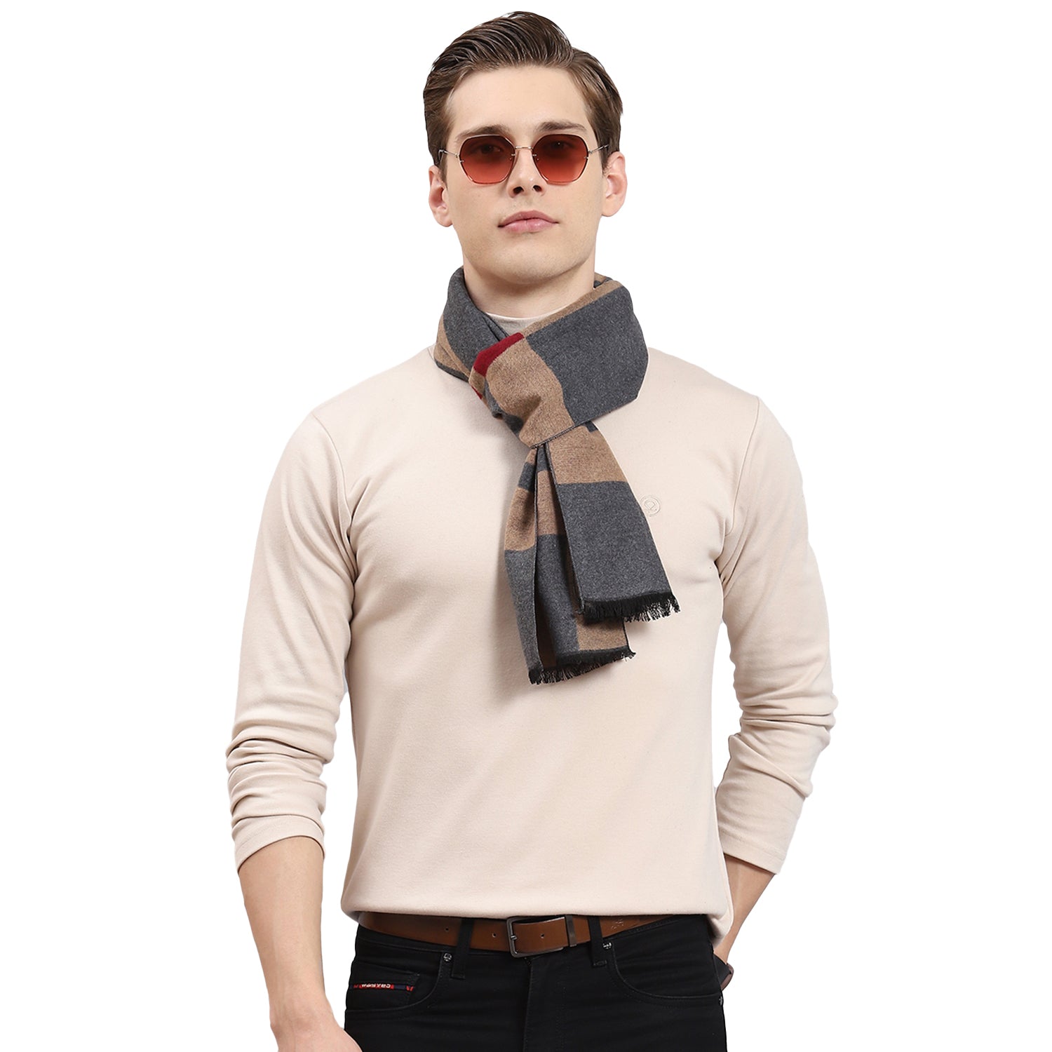 Men Grey Self Design Muffler