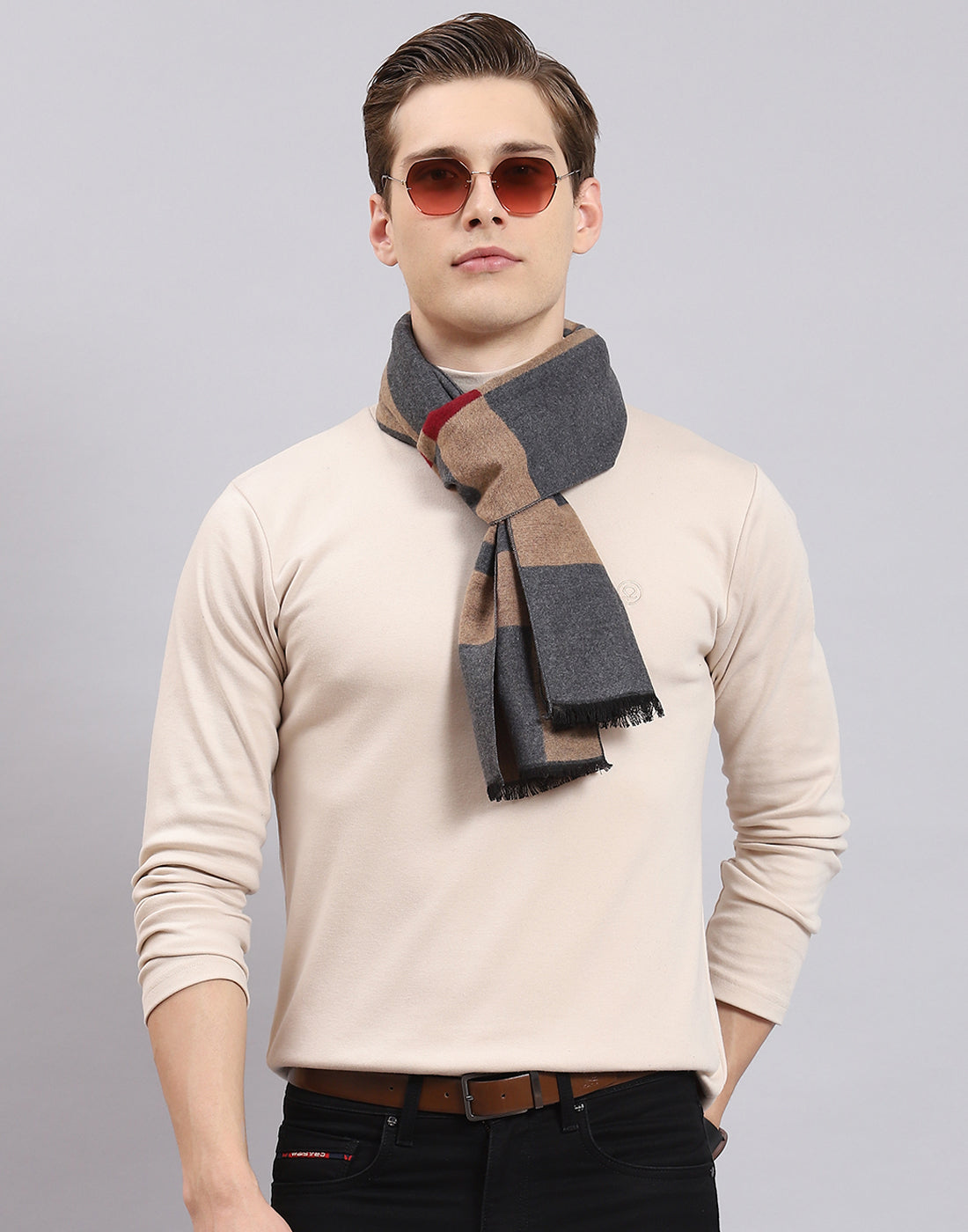 Men Grey Self Design Muffler