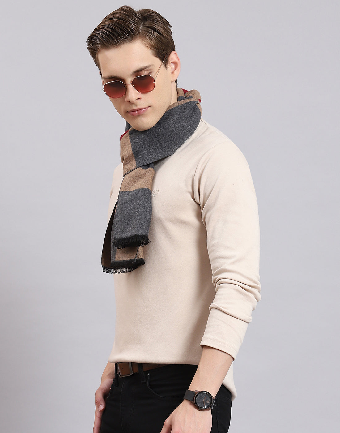 Men Grey Self Design Muffler