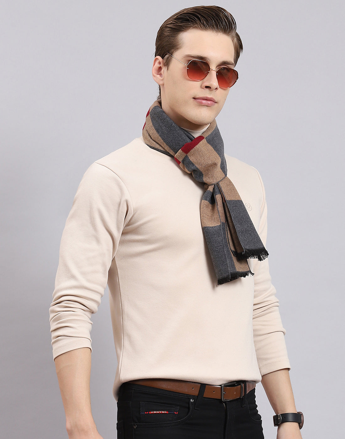 Men Grey Self Design Muffler