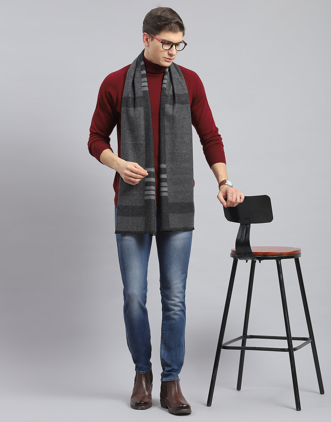 Men Black Self Design Muffler