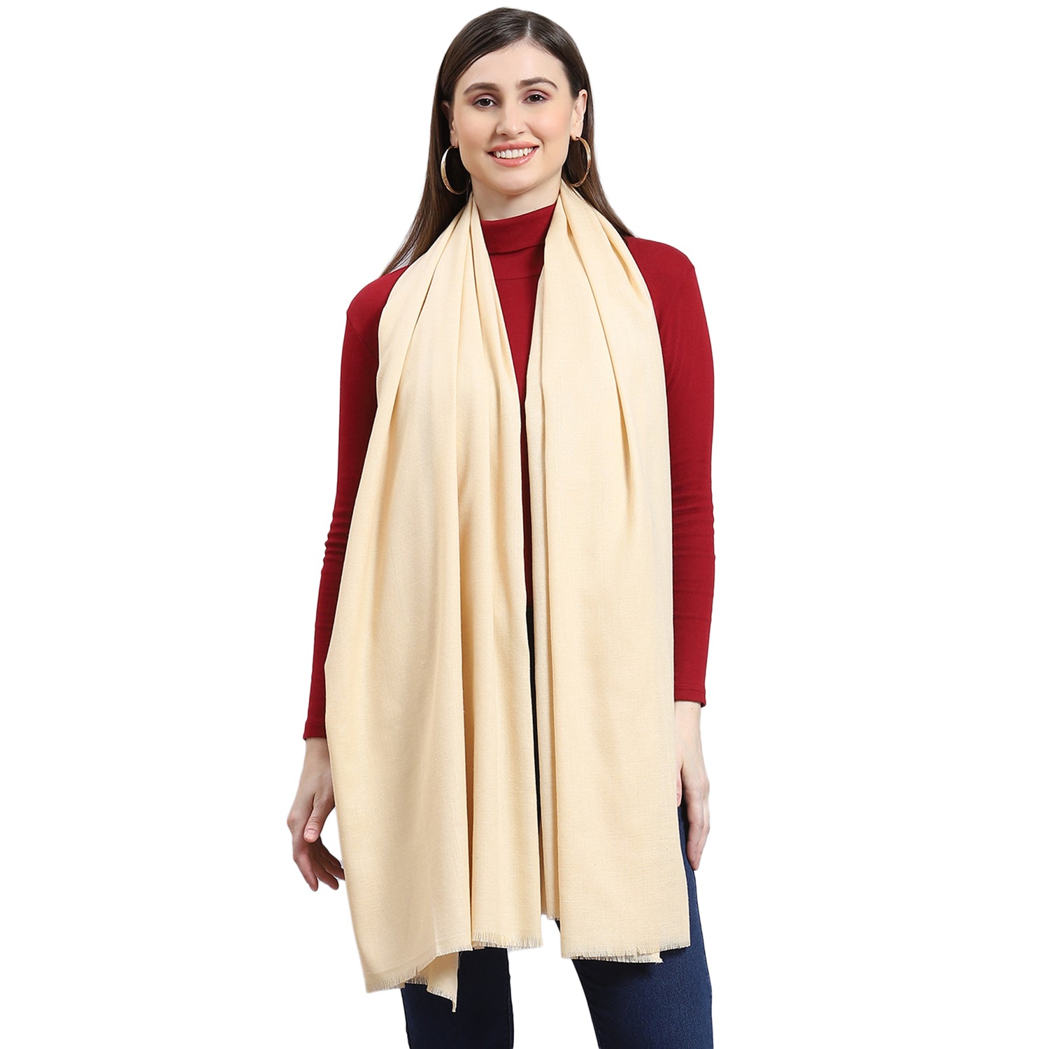 Women Cream Solid Shawl