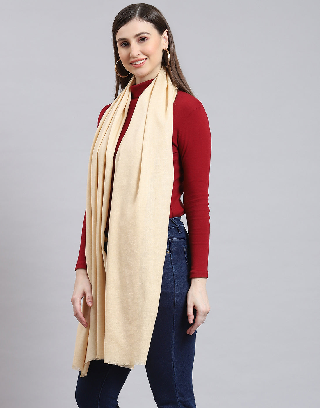 Women Cream Solid Shawl