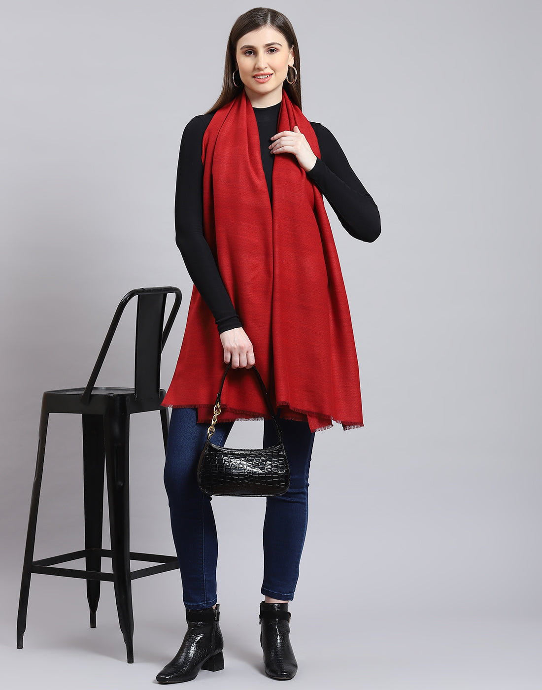 Women Red Solid Shawl