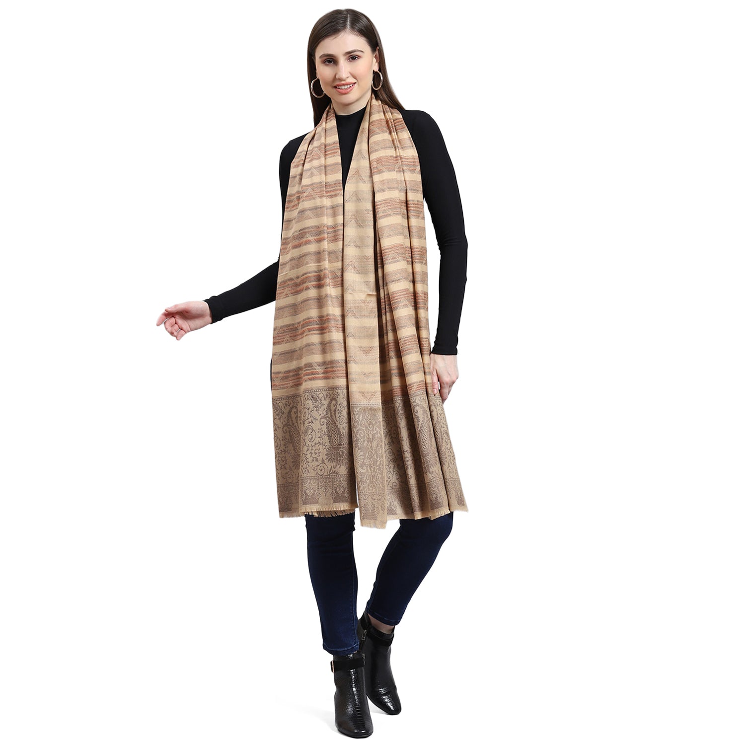 Women Brown Self Design Shawl