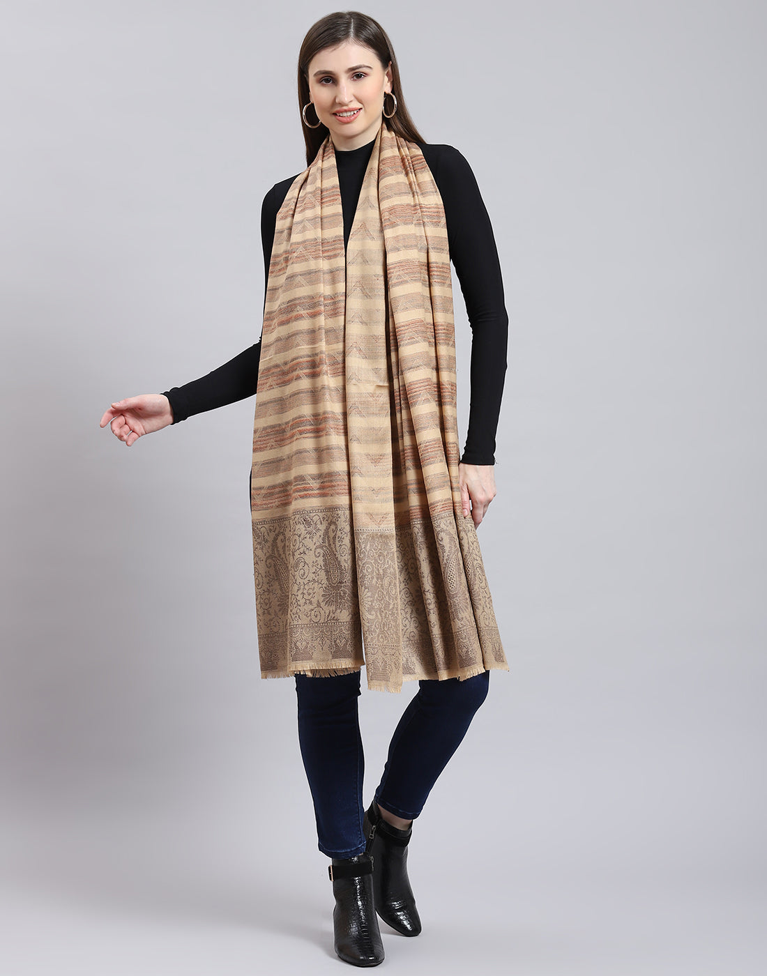 Women Brown Self Design Shawl