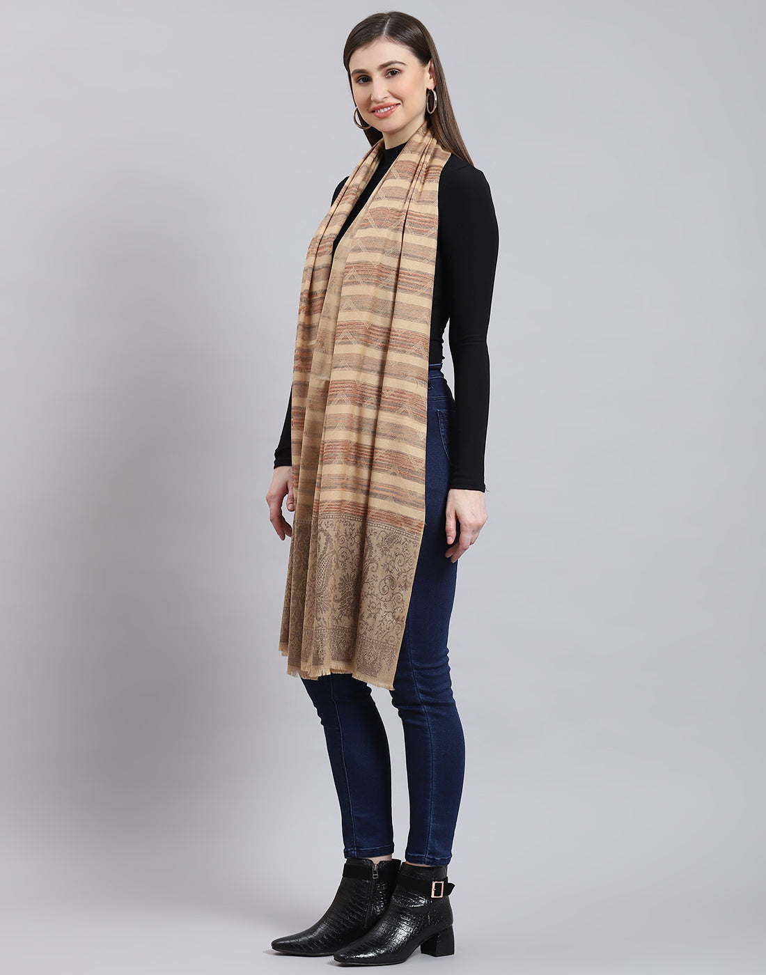 Women Brown Self Design Shawl