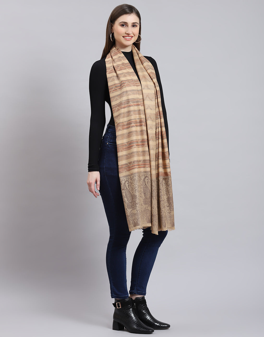 Women Brown Self Design Shawl