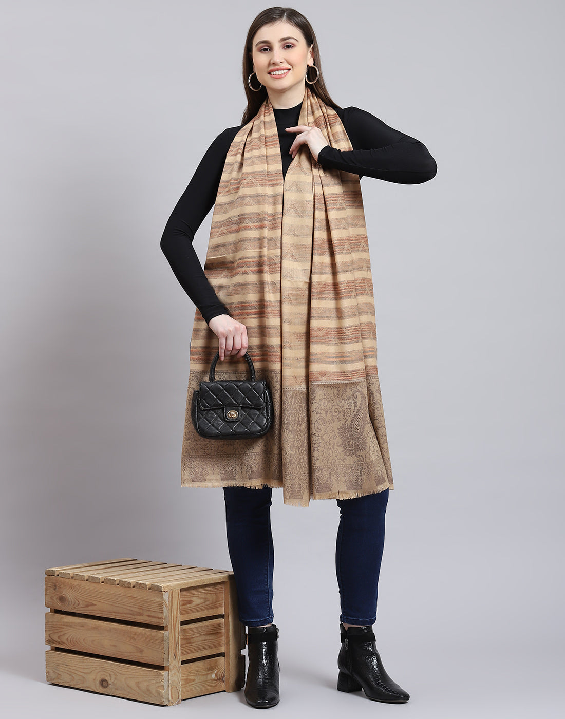 Women Brown Self Design Shawl