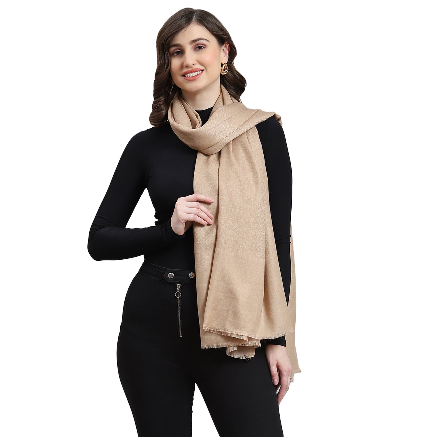 Women Beige Self Design Shawl