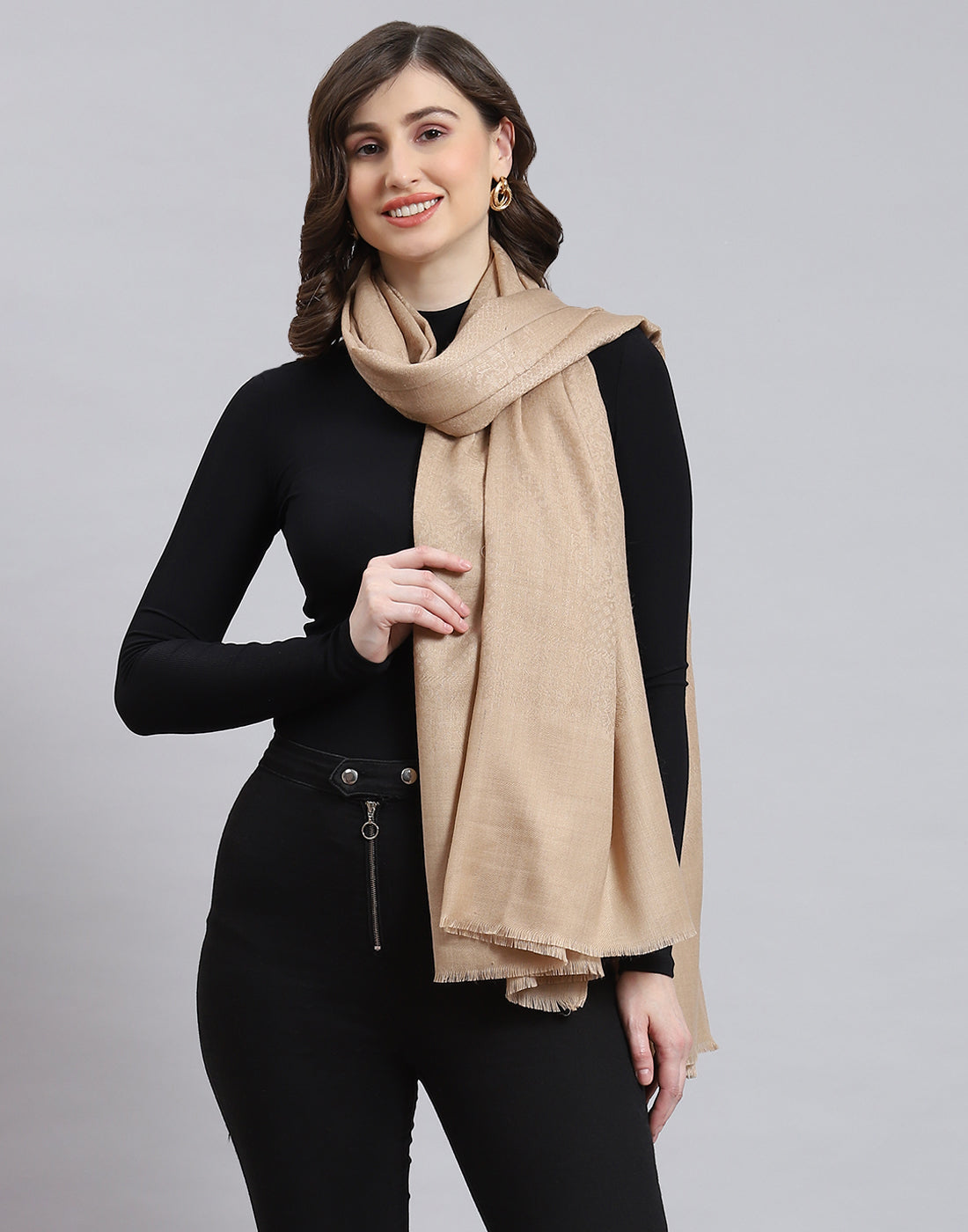 Women Beige Self Design Shawl