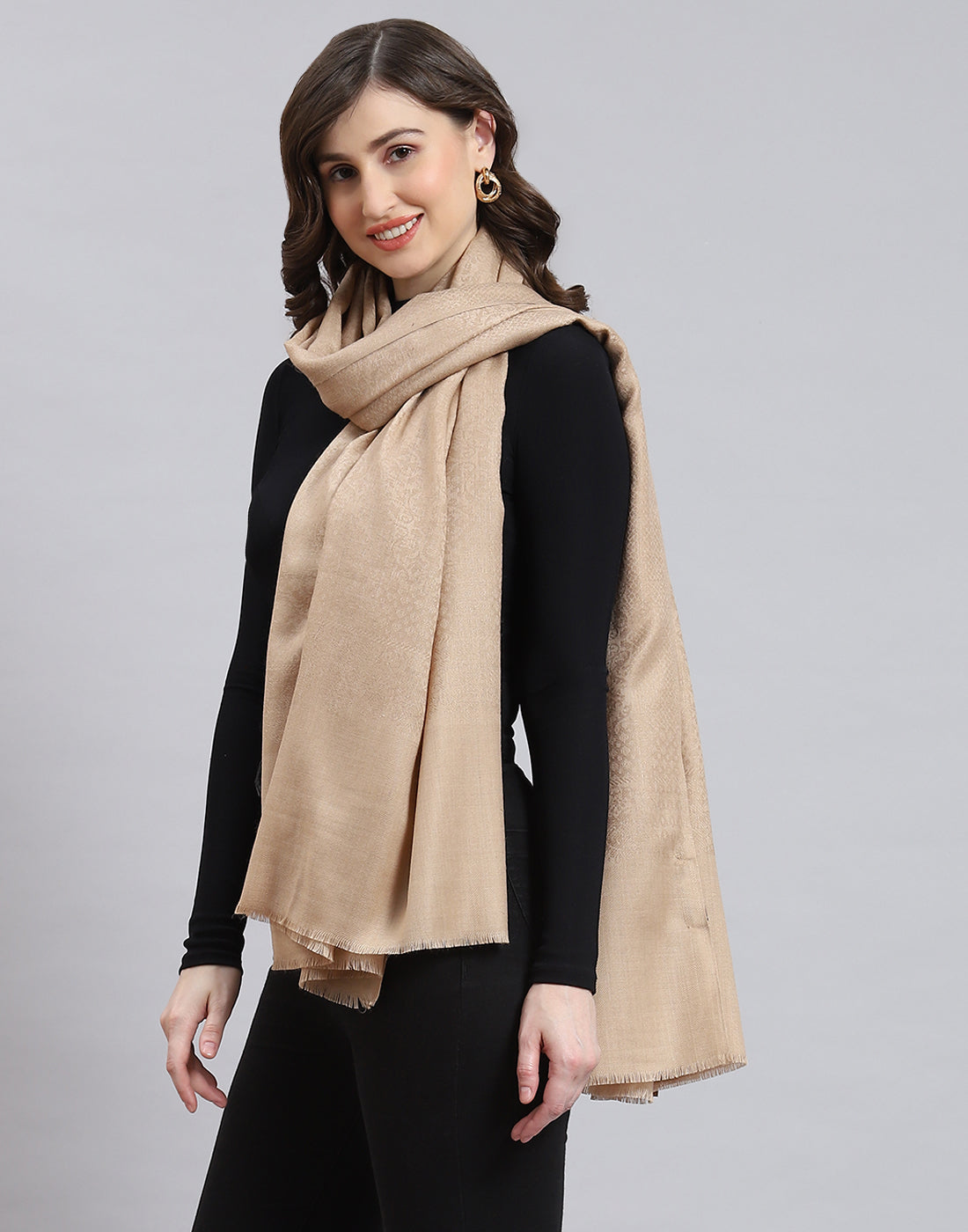 Women Beige Self Design Shawl