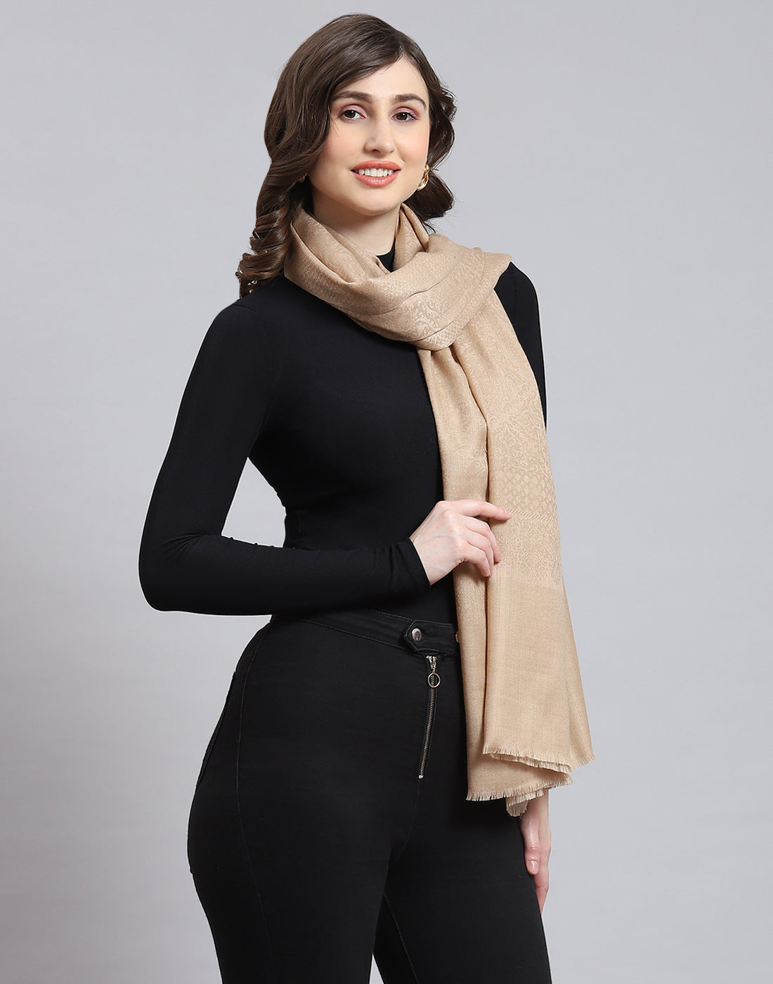 Women Beige Self Design Shawl