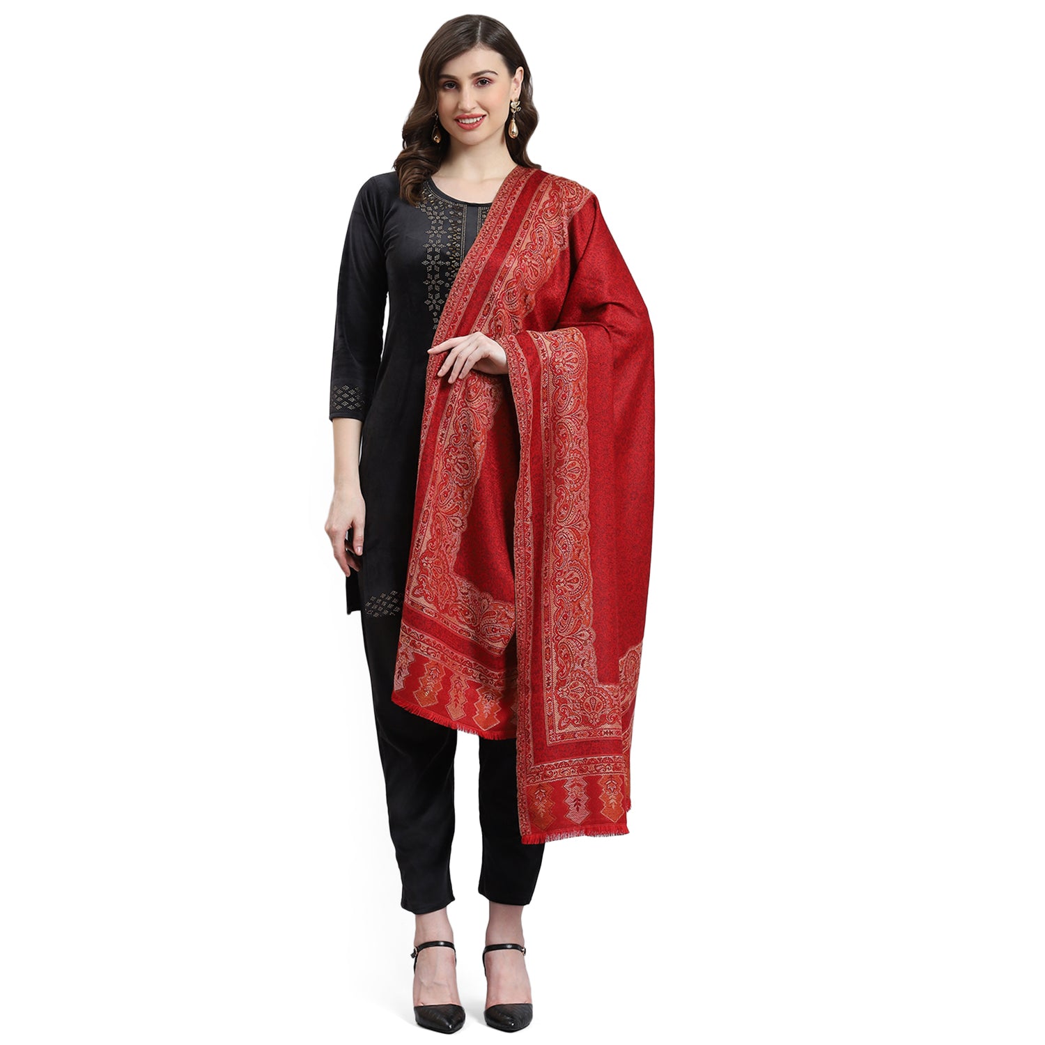 Women Maroon Self Design Shawl