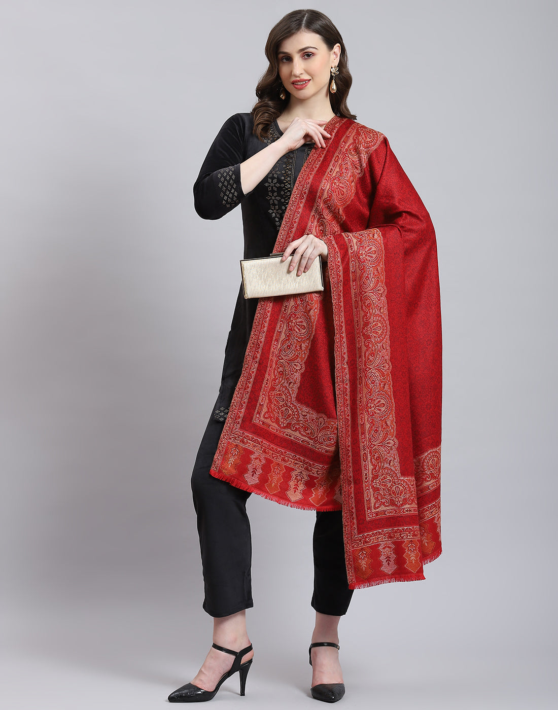 Women Maroon Self Design Shawl