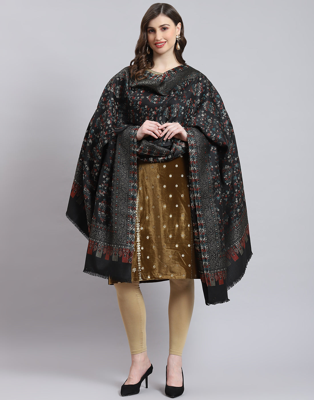 Women Grey Self Design Shawl