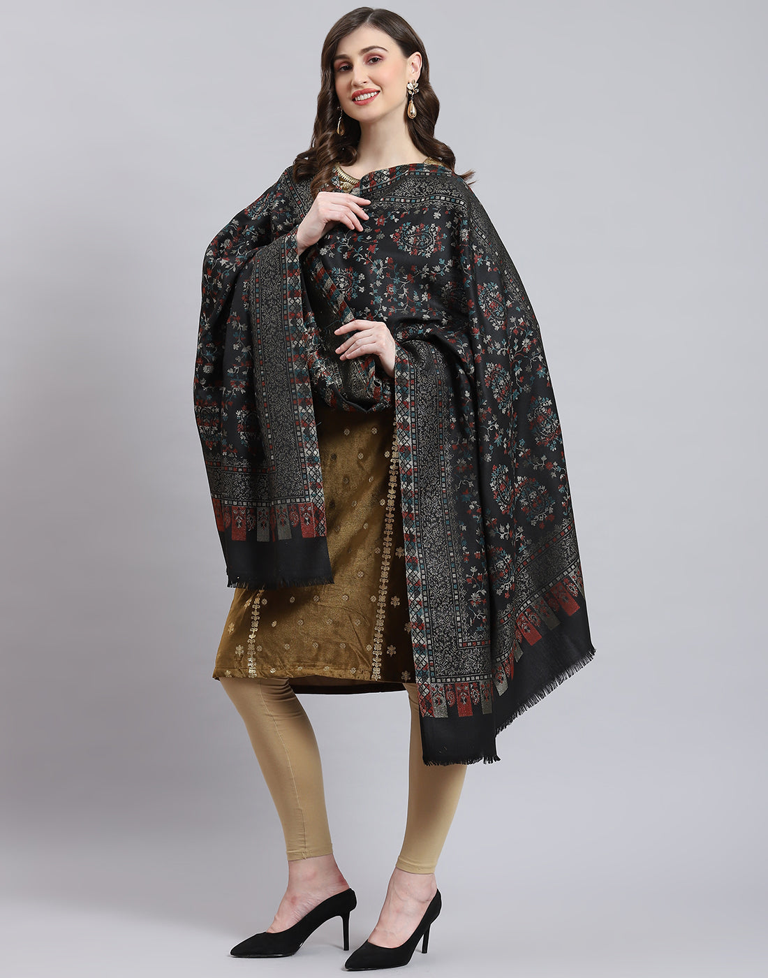 Women Grey Self Design Shawl