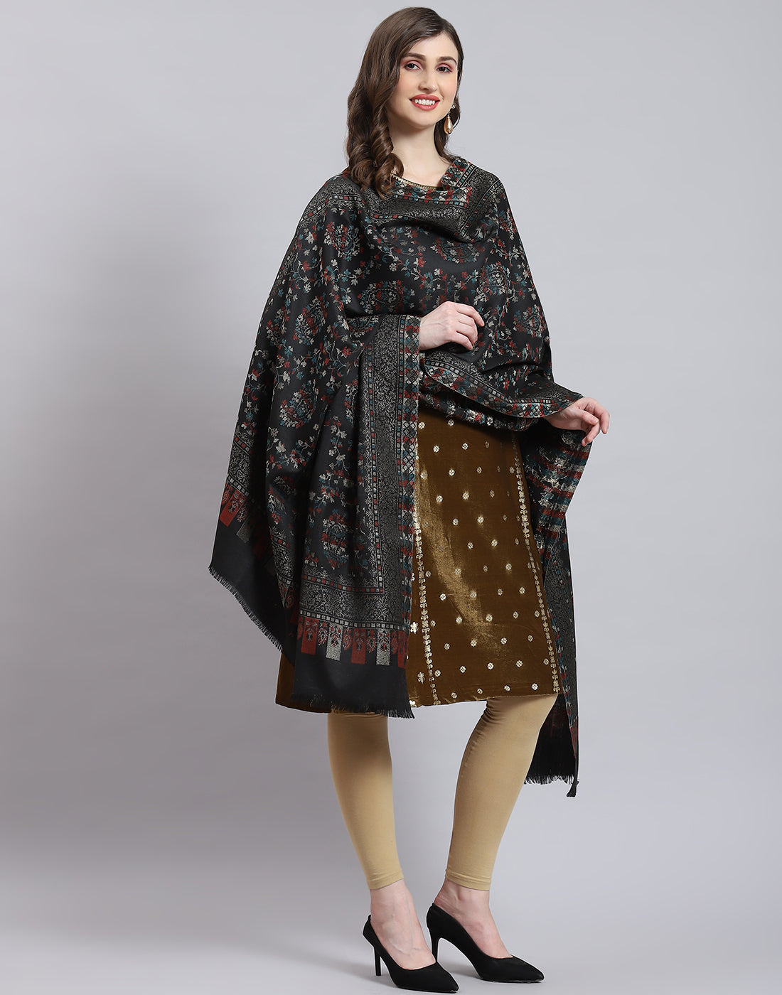 Women Grey Self Design Shawl