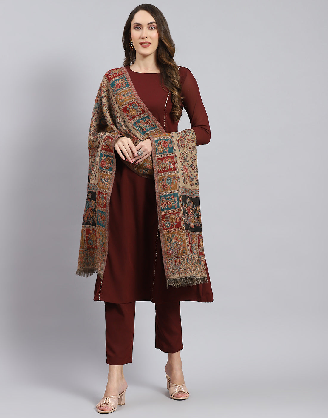 Women Beige Self Design Shawl