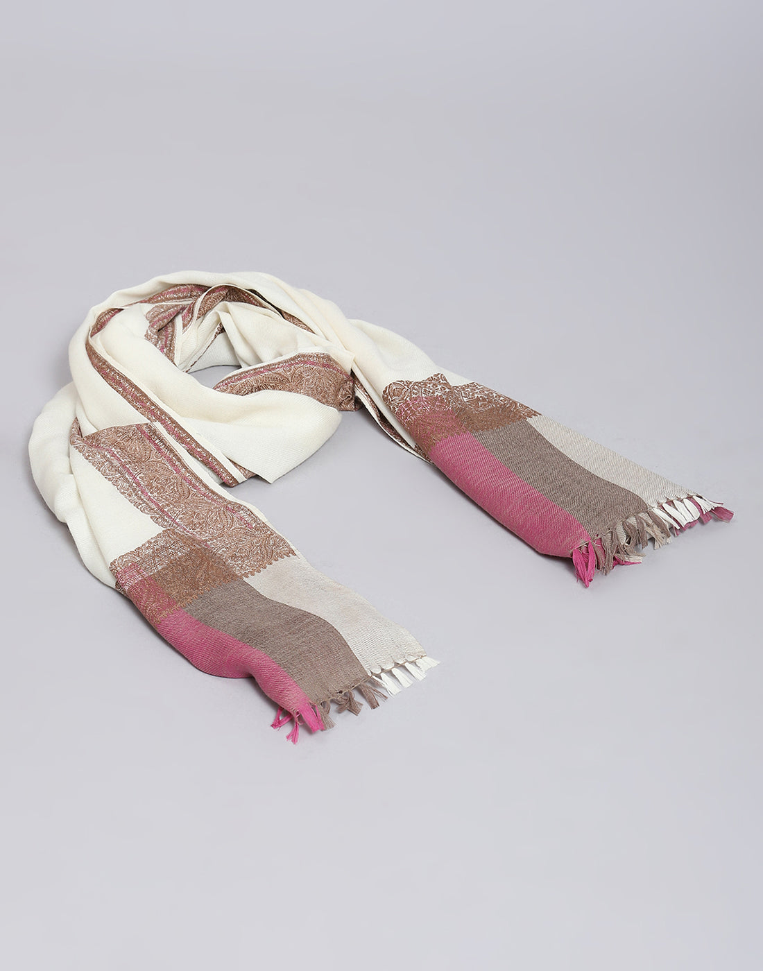 Women Off White Self Design Shawl