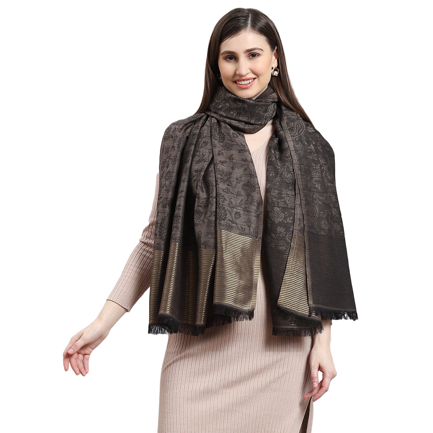 Women Grey Self Design Shawl