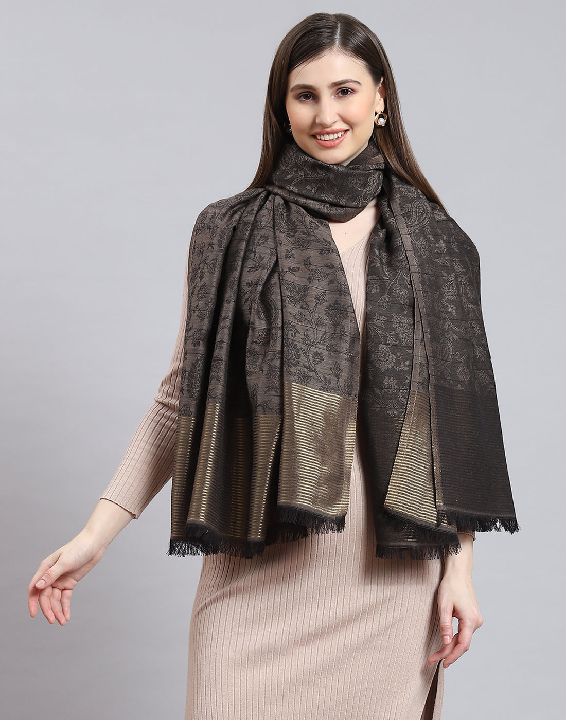 Women Grey Self Design Shawl