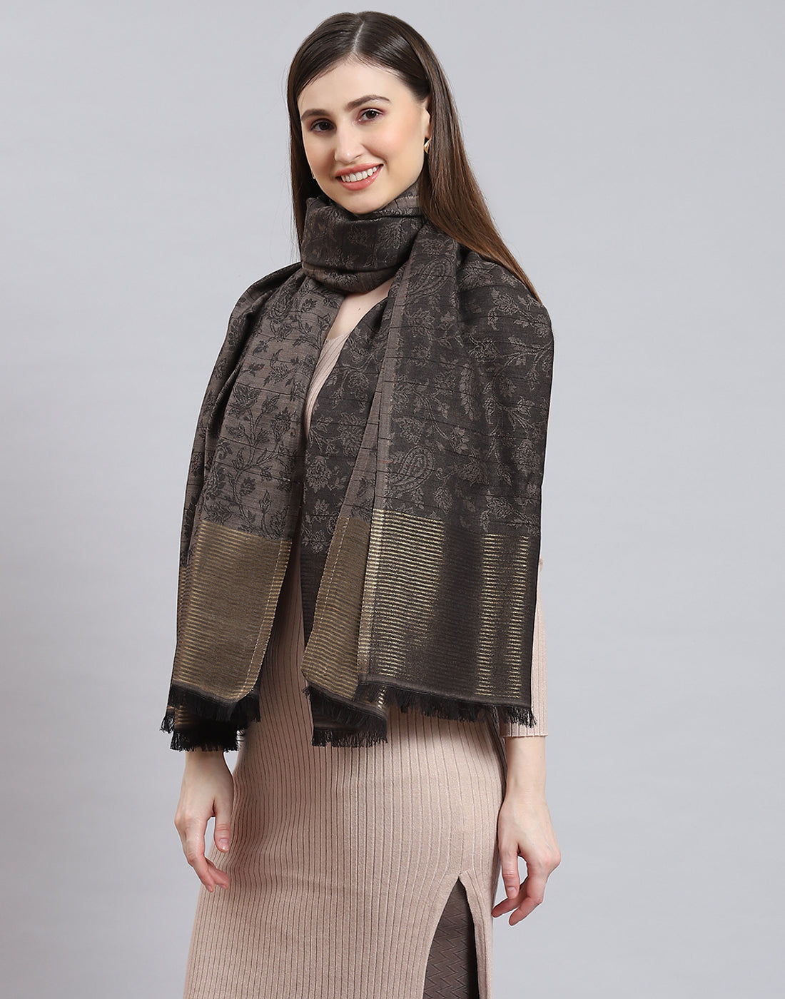 Women Grey Self Design Shawl