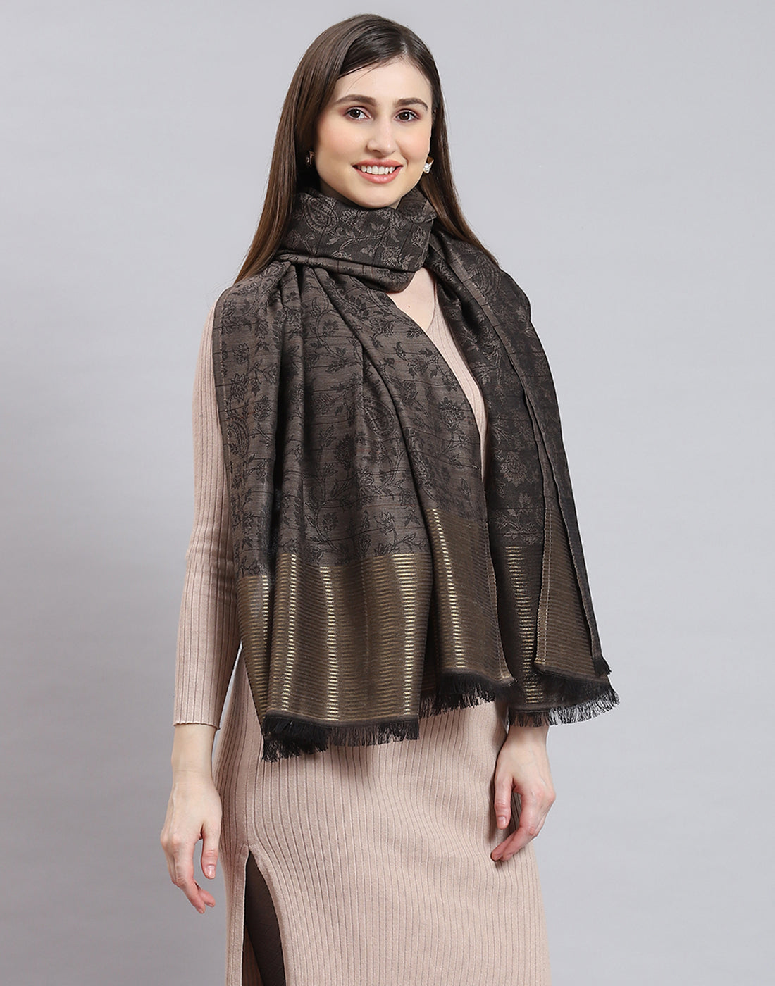 Women Grey Self Design Shawl