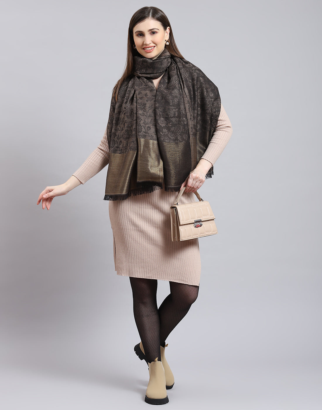 Women Grey Self Design Shawl