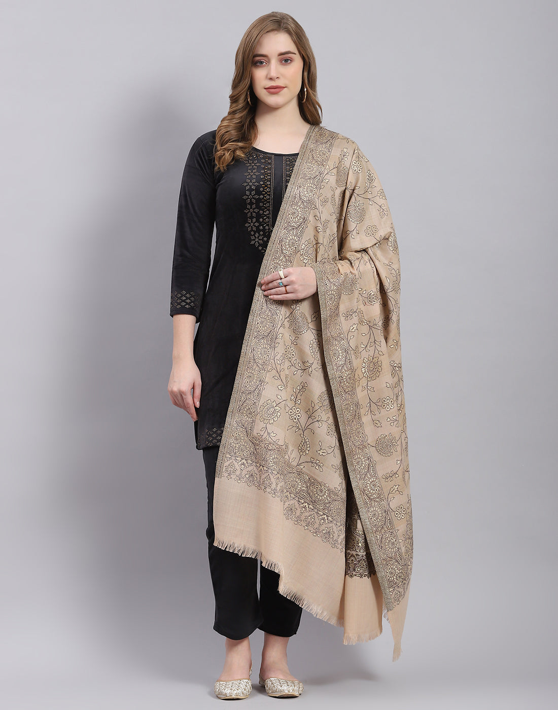 Women Beige Self Design Shawl