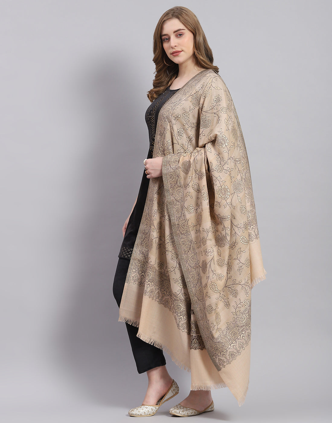 Women Beige Self Design Shawl