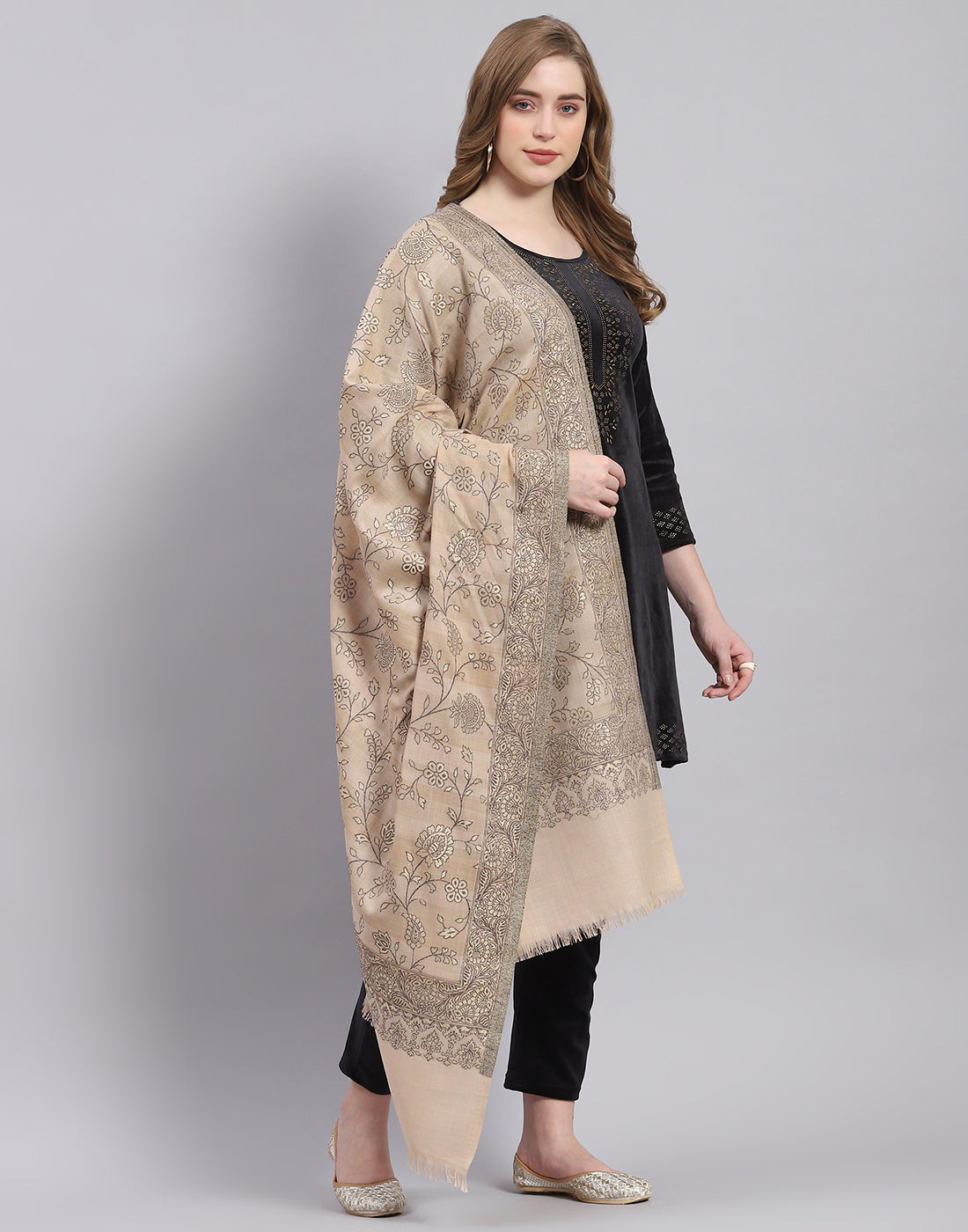 Women Beige Self Design Shawl