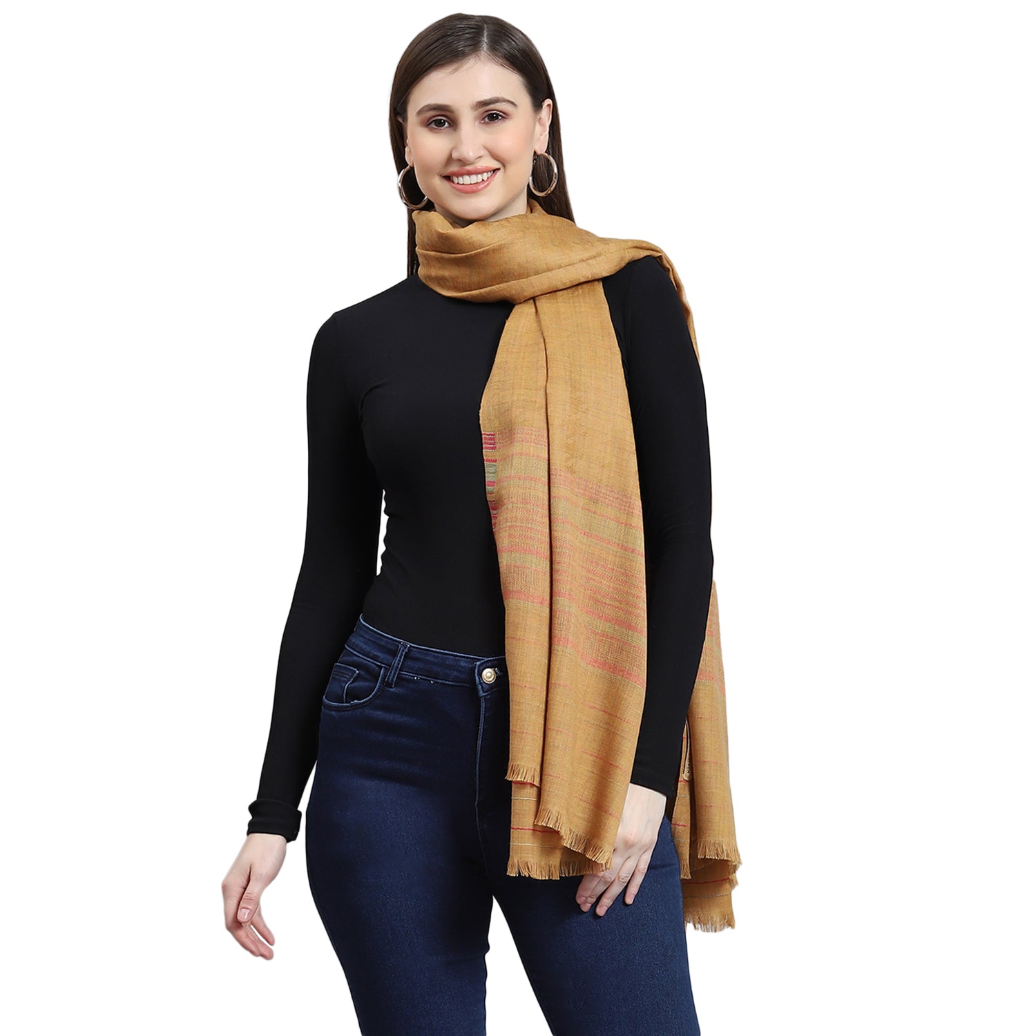 Women Brown Self Design Shawl