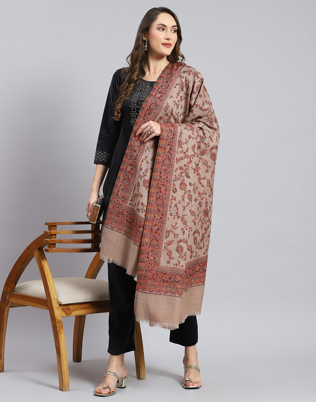 Women Brown Self Design Shawl