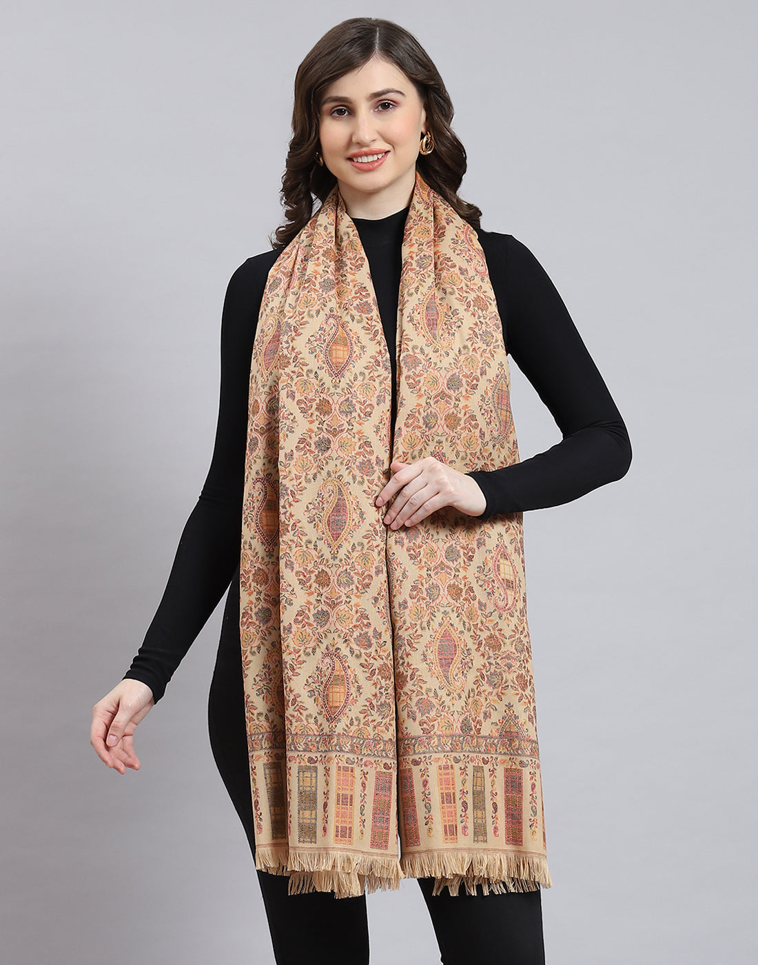 Women Beige Self Design Shawl