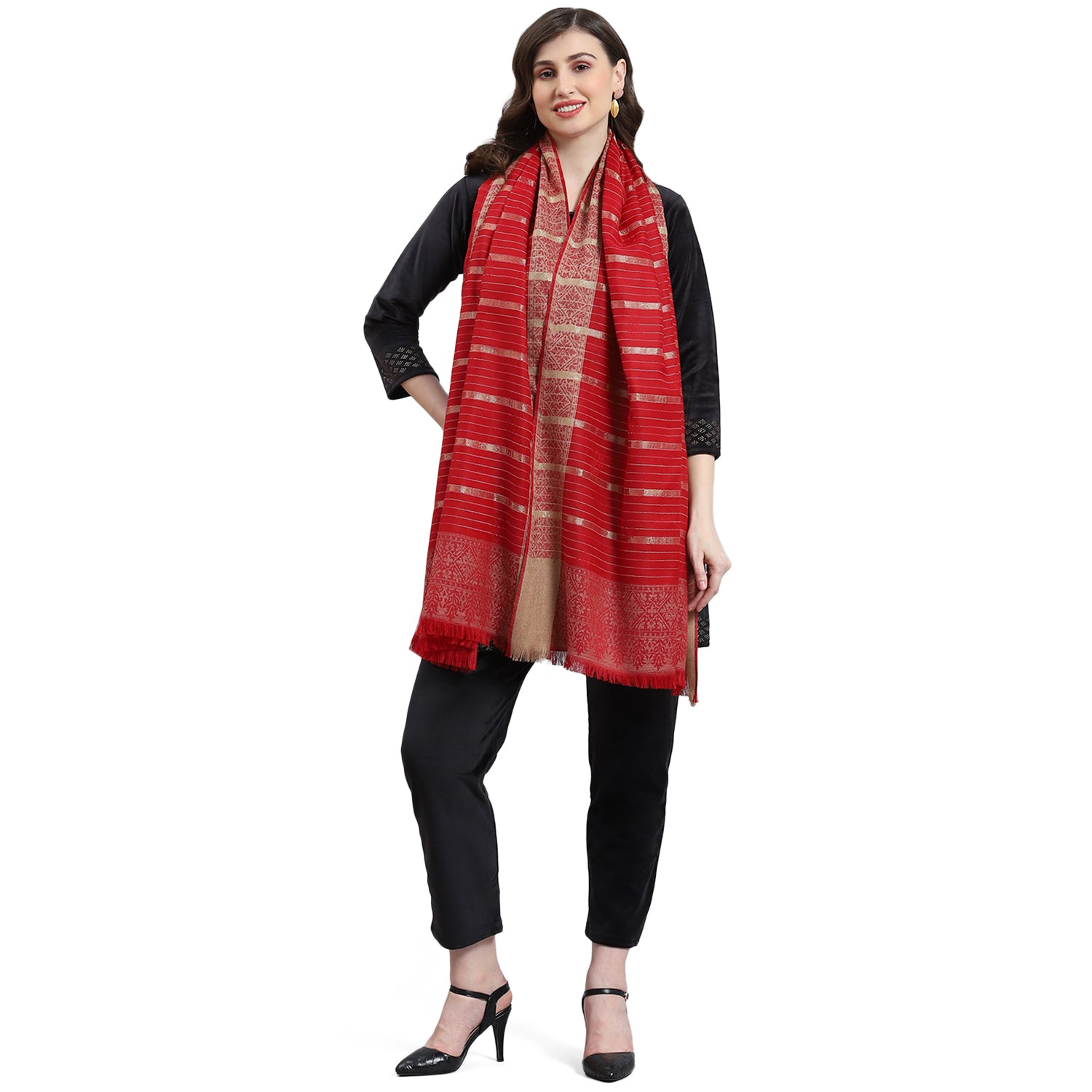 Women Red Stripe Shawl