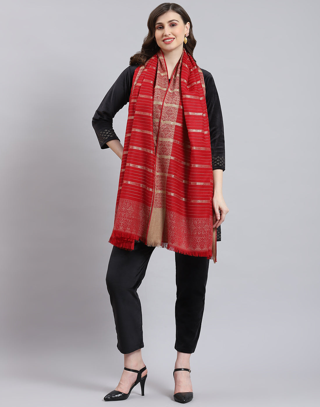 Women Red Stripe Shawl