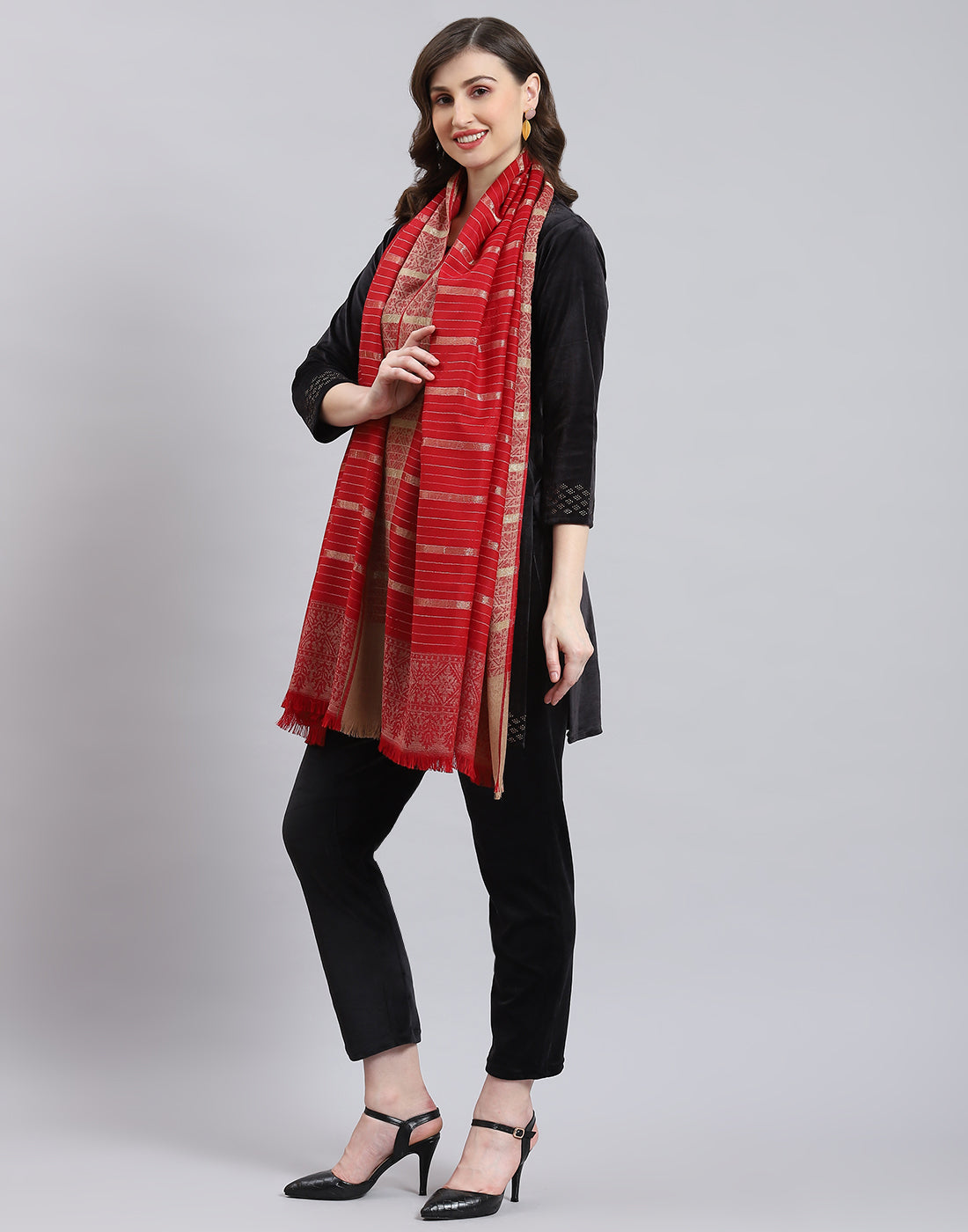 Women Red Stripe Shawl