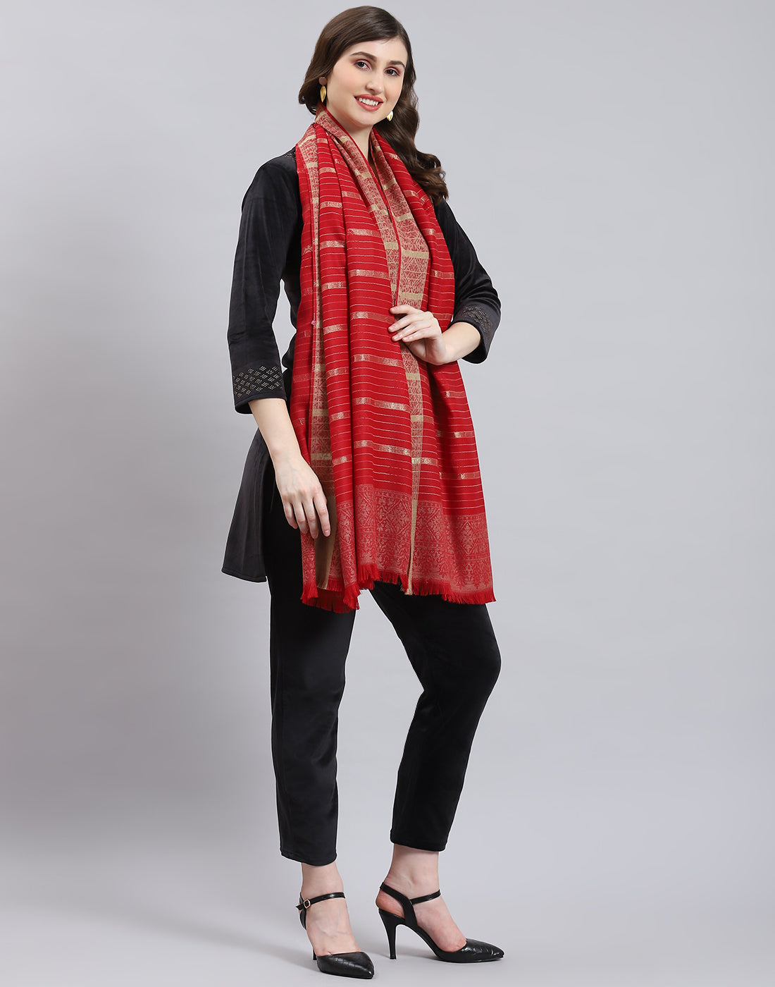 Women Red Stripe Shawl
