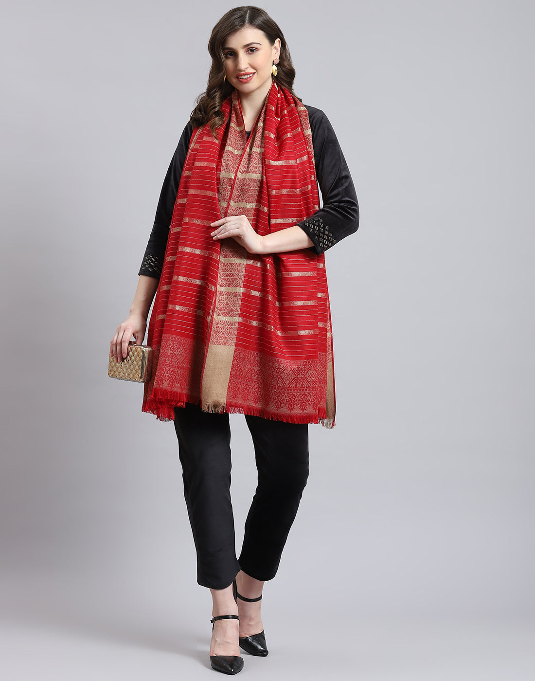 Women Red Stripe Shawl