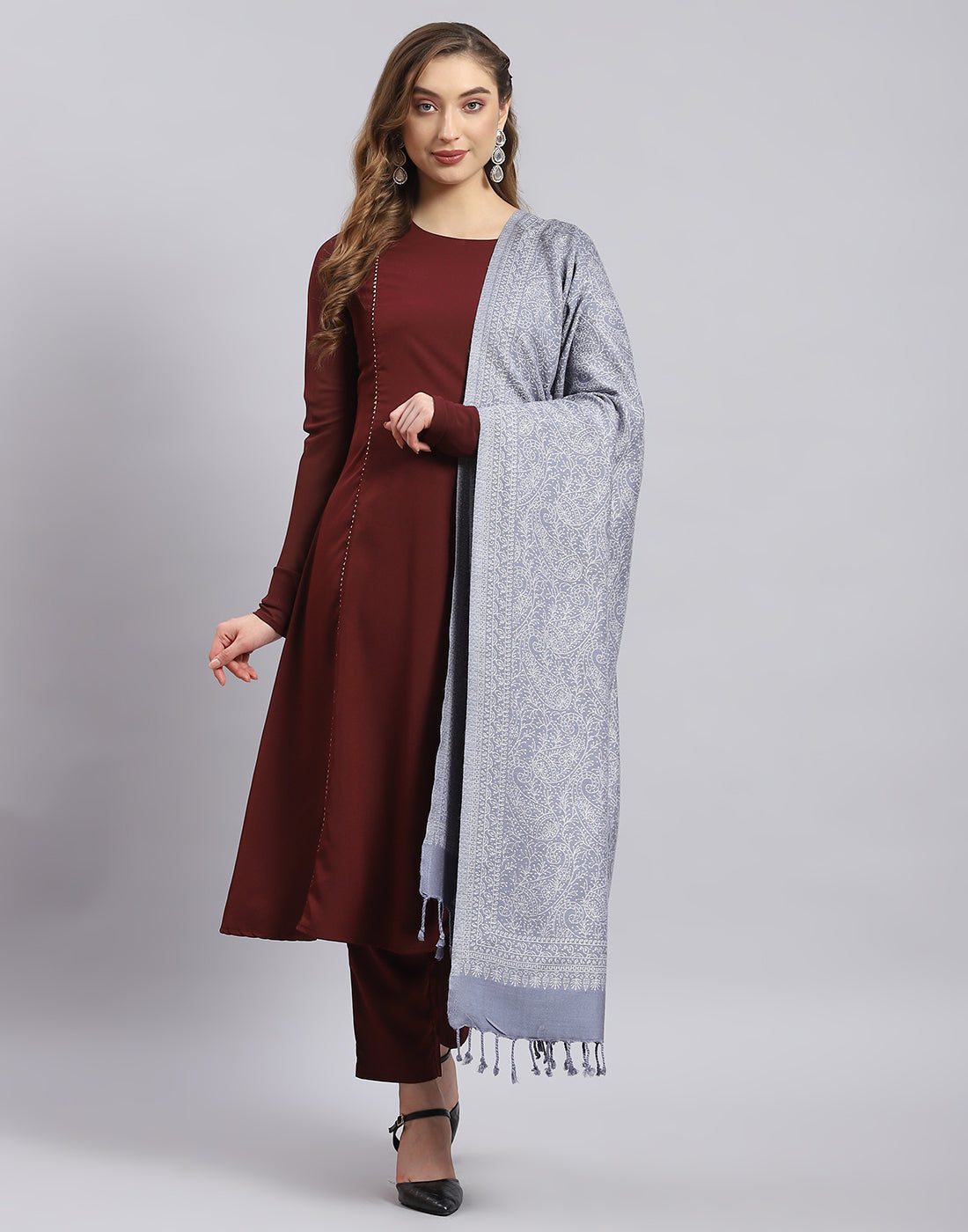 Women Grey Self Design Shawl