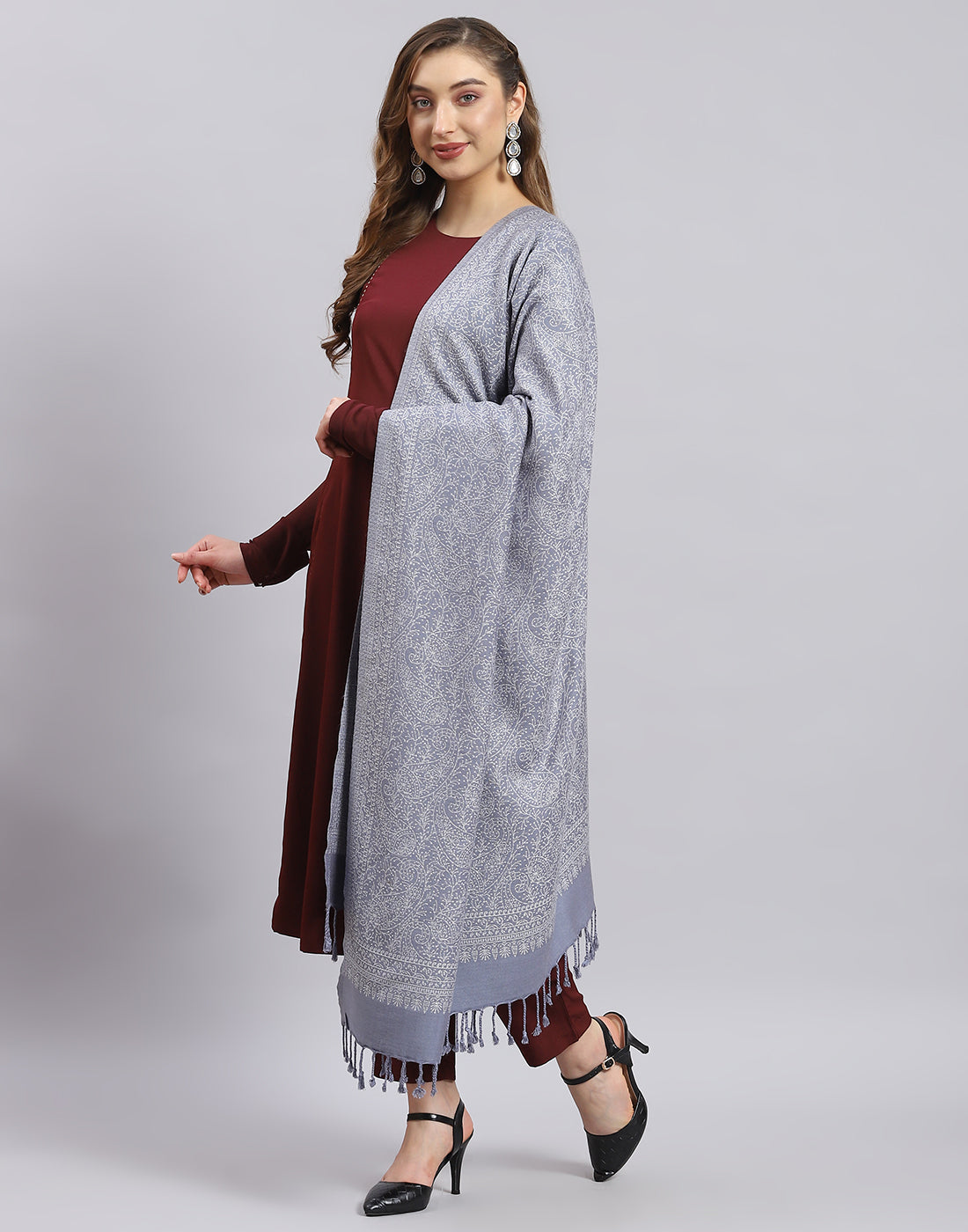 Women Grey Self Design Shawl